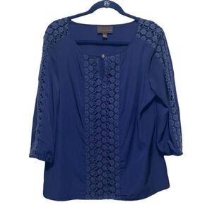 Dana Buchman Size L LaceTrimmed Long Sleeve Top